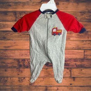 5 for $25🔥Newborn Gerber Grey & Red Firetruck Footies Jumpsuit Pajamas